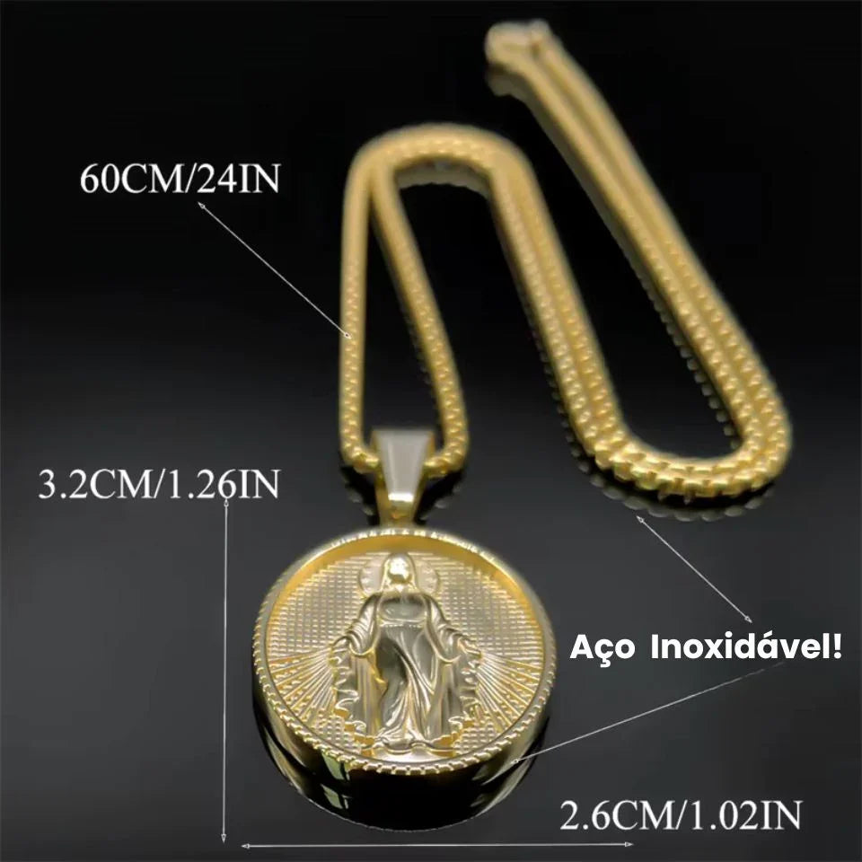 Colar com Pingente Medalha Milagrosa de Nossa Senhora em Aço Inoxidável - Carregue a Essência da Virgem Maria Sempre Com Você!