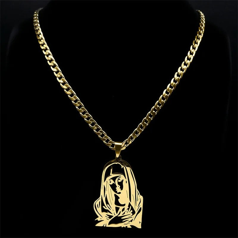Colar com Pingente Nossa Senhora em Aço Inoxidável - A Proteção de Nossa Senhora em um Acessório Que Inspira!