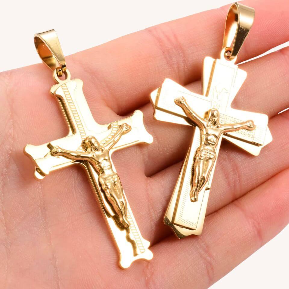 Pingente Crucifixo Clássicos e Duplos em Aço Inoxidável – Sua Fé, Seu Estilo!
